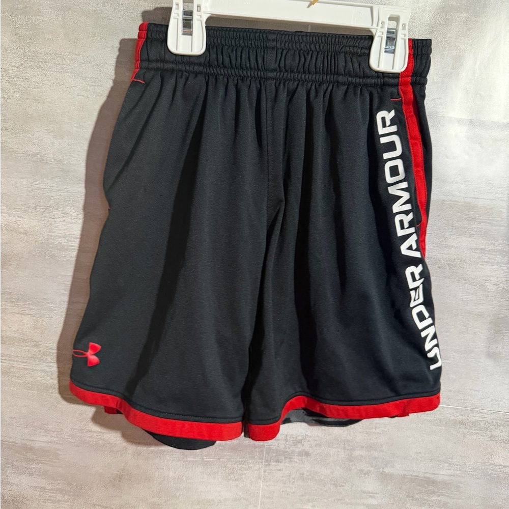 Under Armour Black Athletic Shorts with Red Side Panels